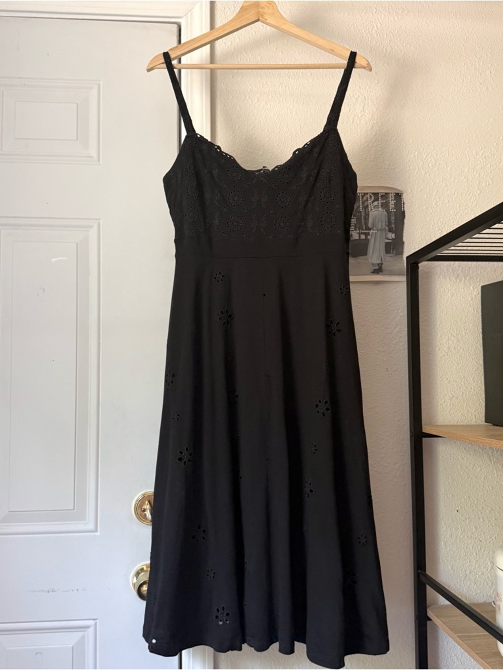 DESIGUAL black eyelet lace trim cotton knit sleeveless midi dress